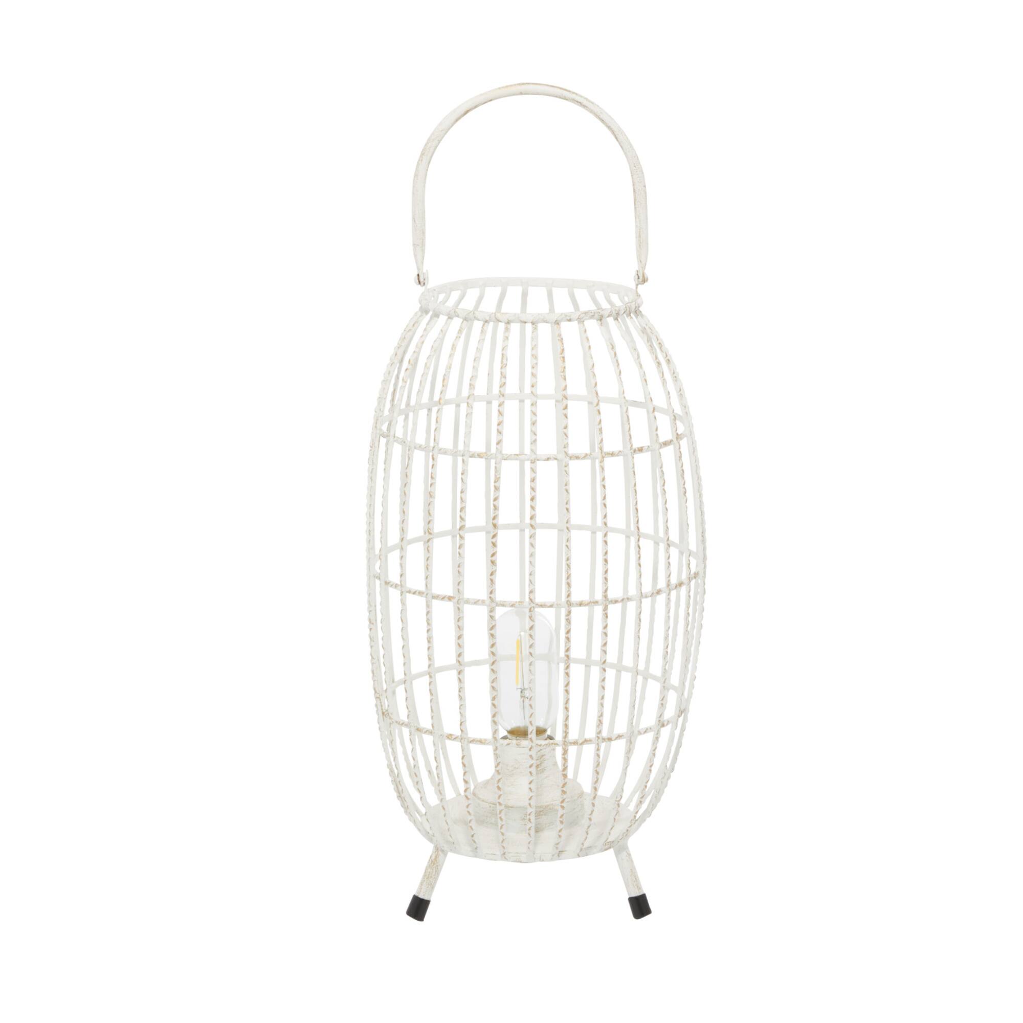 White Iron Modern Candle Holder Lantern, 16" x 9" x 9"